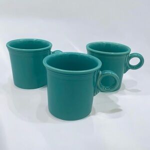 Fiestaware HLC Turquoise Teal O Ring Handle Coffee Mugs Cups 10oz VTG USA Set 3